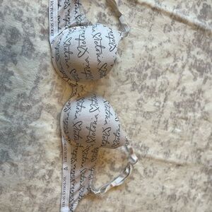 Victoria's Secret White Bra with Black Script Design